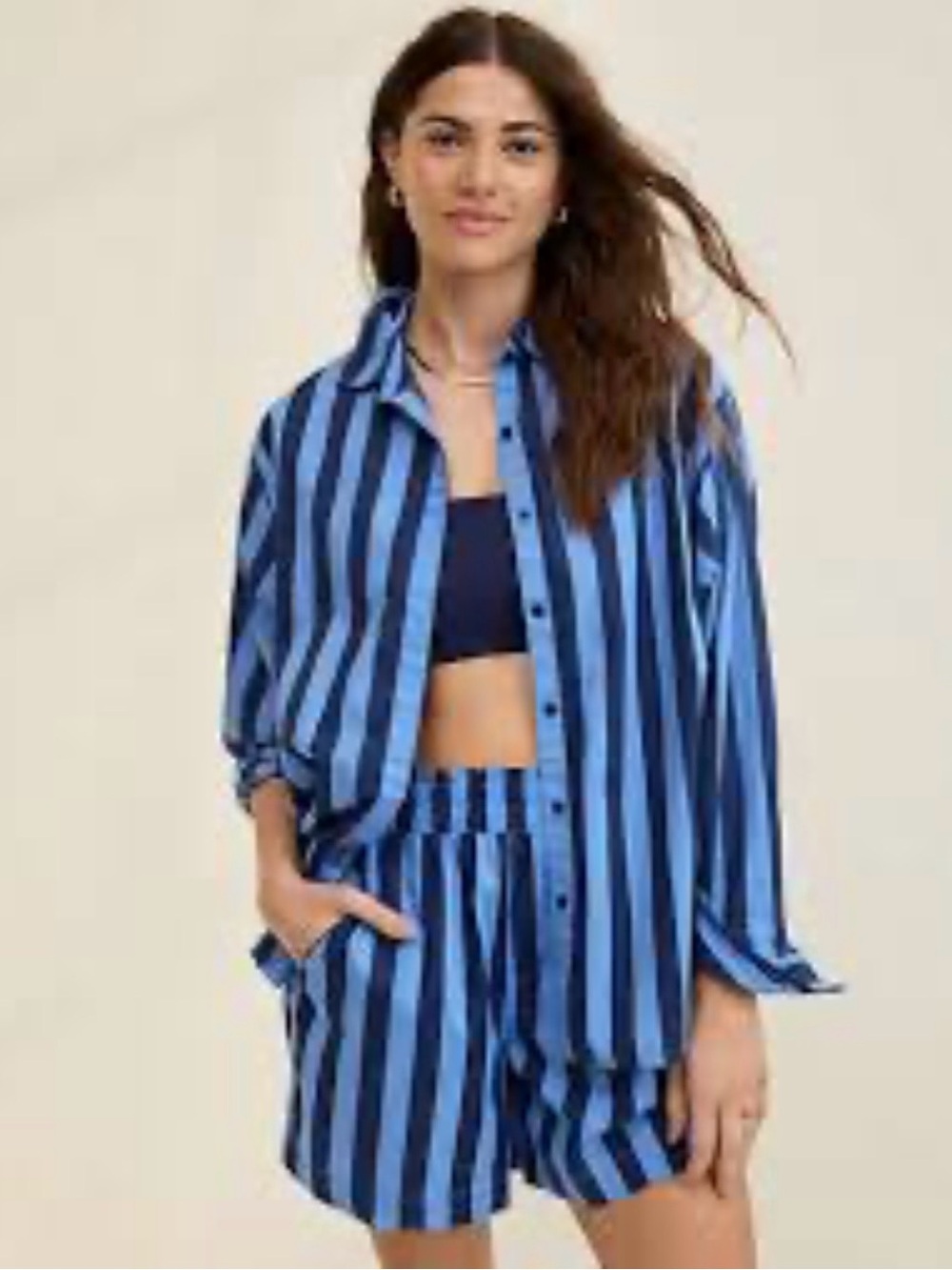 NWT Aerie Striped Blue Cotton Shirt & Shorts Set size M.